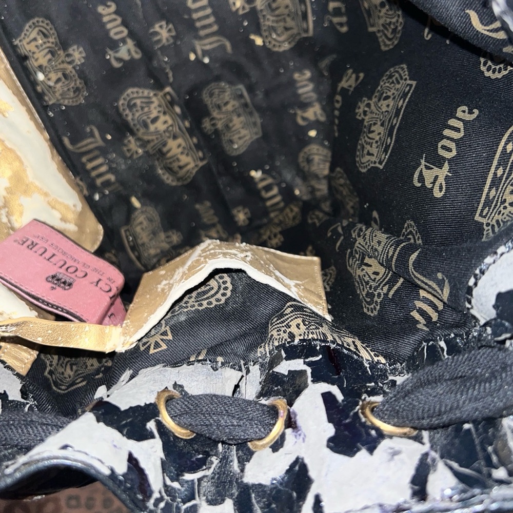 Vintage Black Juicy Couture Purse Tote Bag Handbag Daydreamer Velour Floral Y2K - Picture 8 of 9